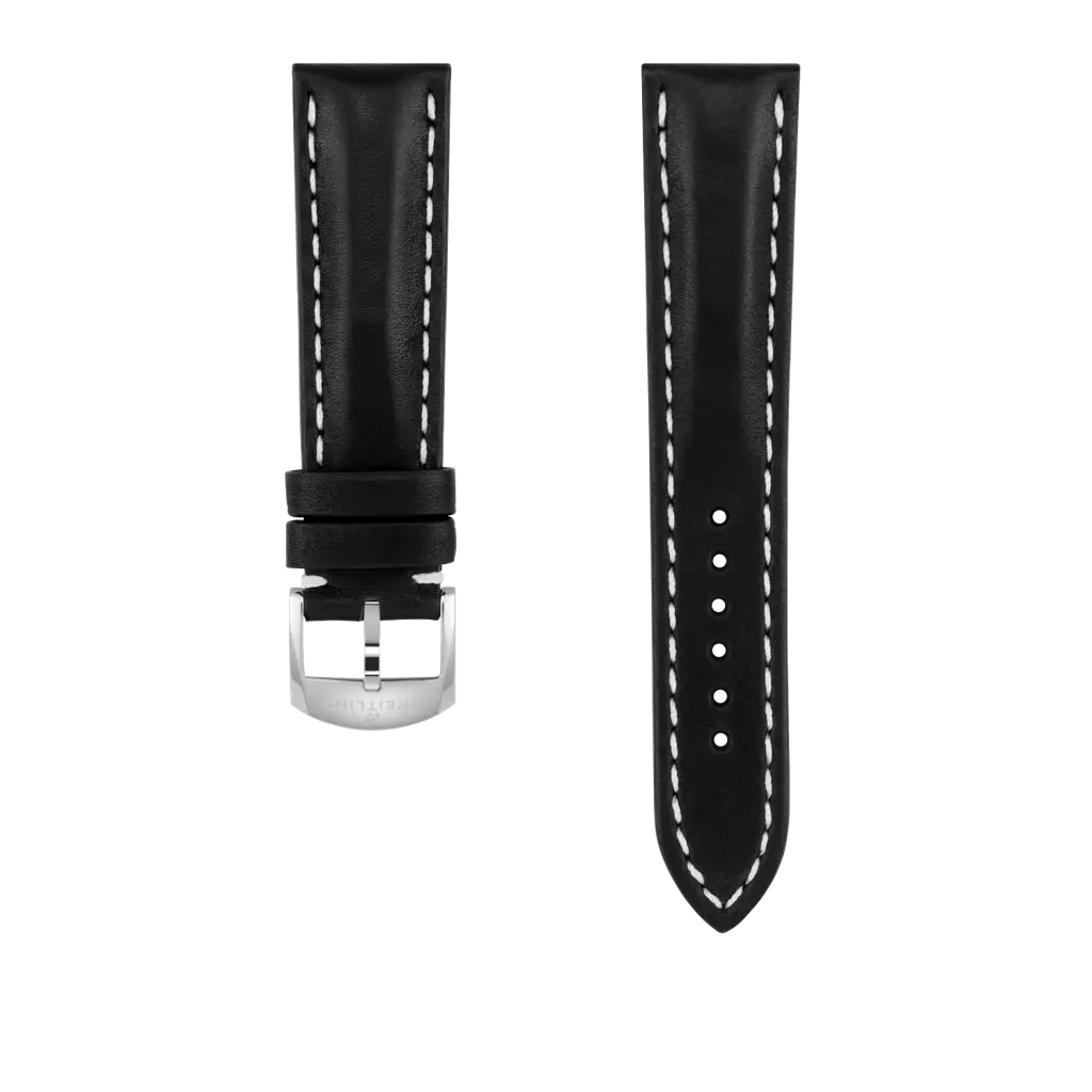 Breitling ブラックレザー 時計バンド 22mm Black Novo Nappa Calfskin Leather Strap - 21 493X | Breitling