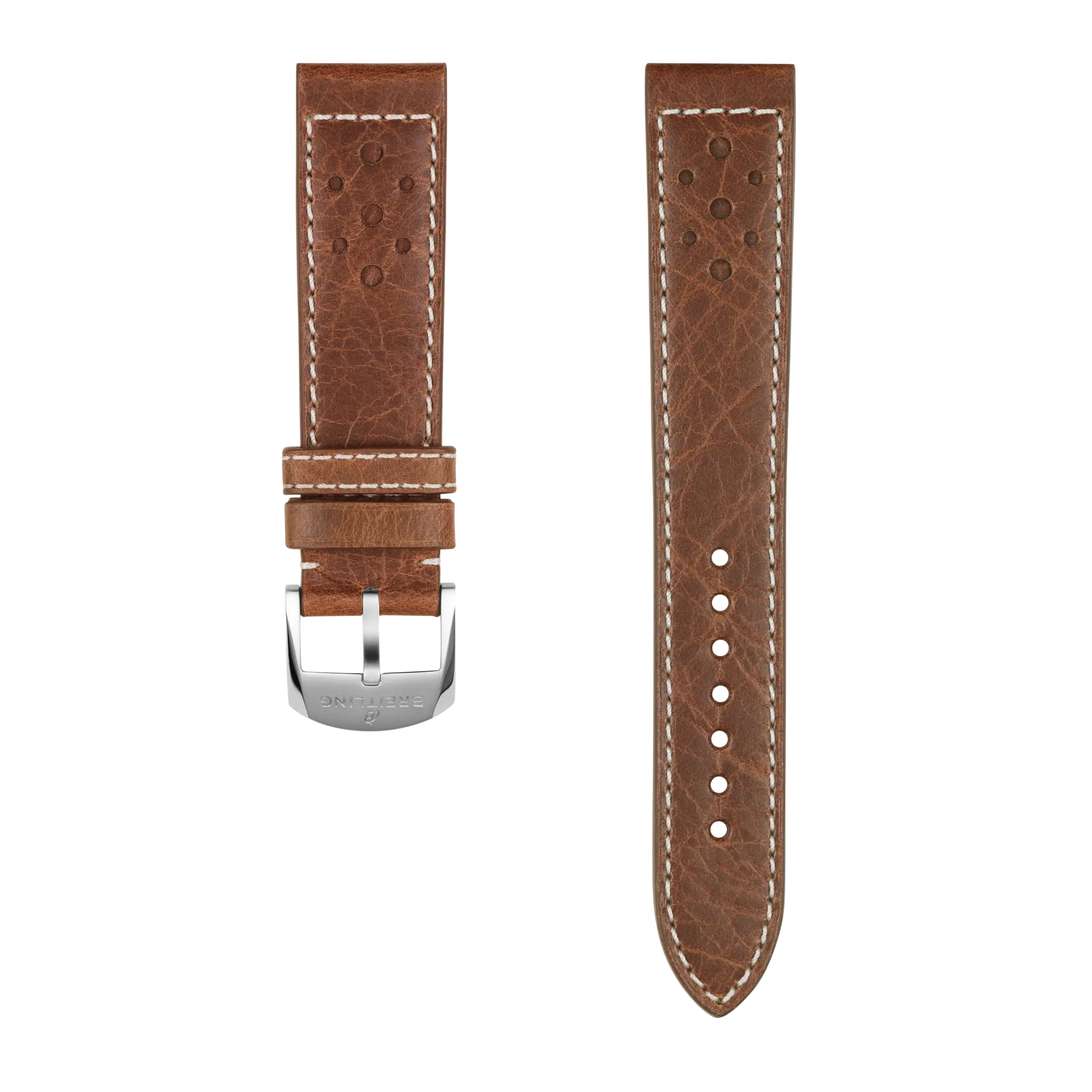 Brown Racing Themed Calfskin Leather Strap - 20 560XS