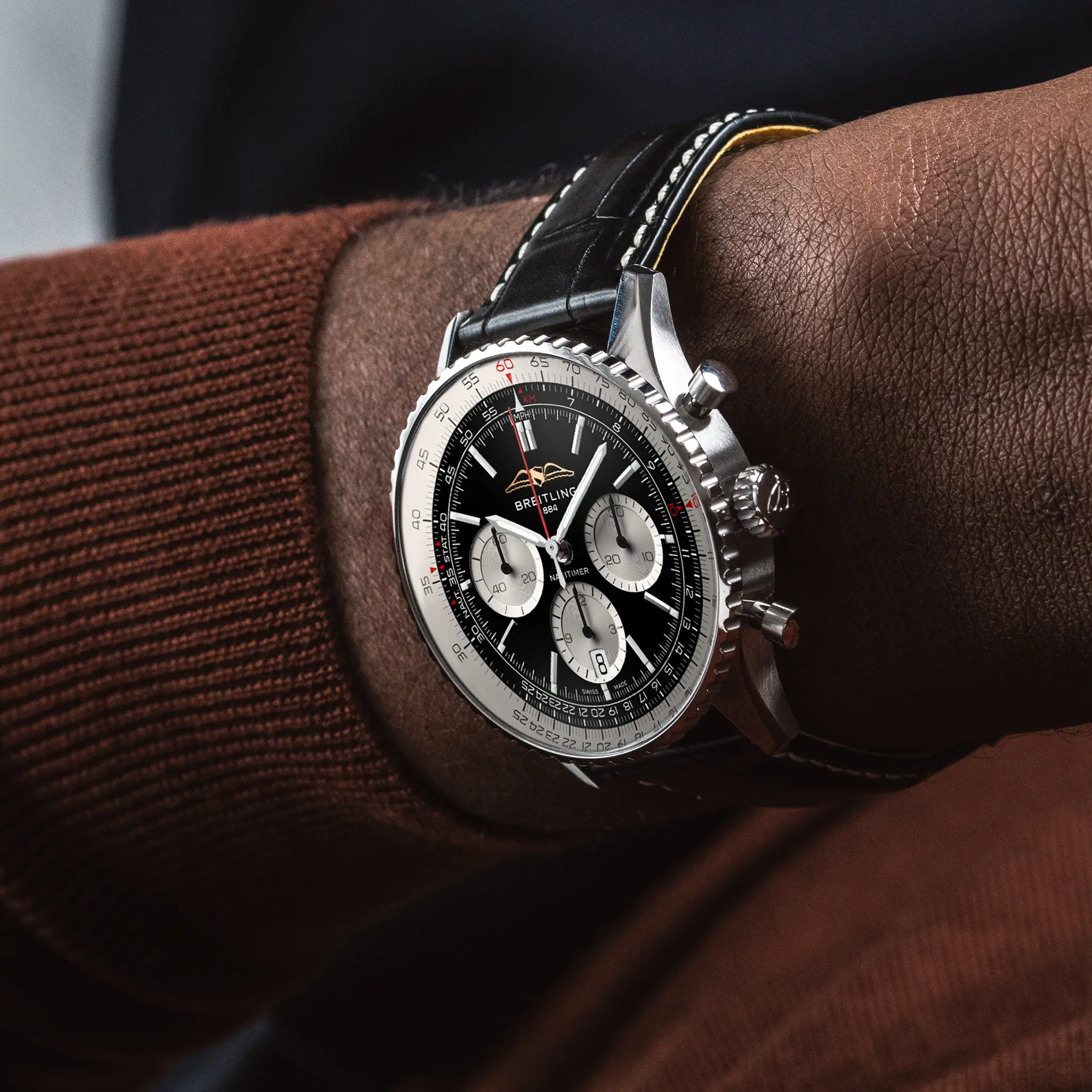BREITLING ブラックレザーベルト 22-18mm ナビタイマー B01 BREITLING ブラックレザーベルト 22-18mm ナビタイマー B01