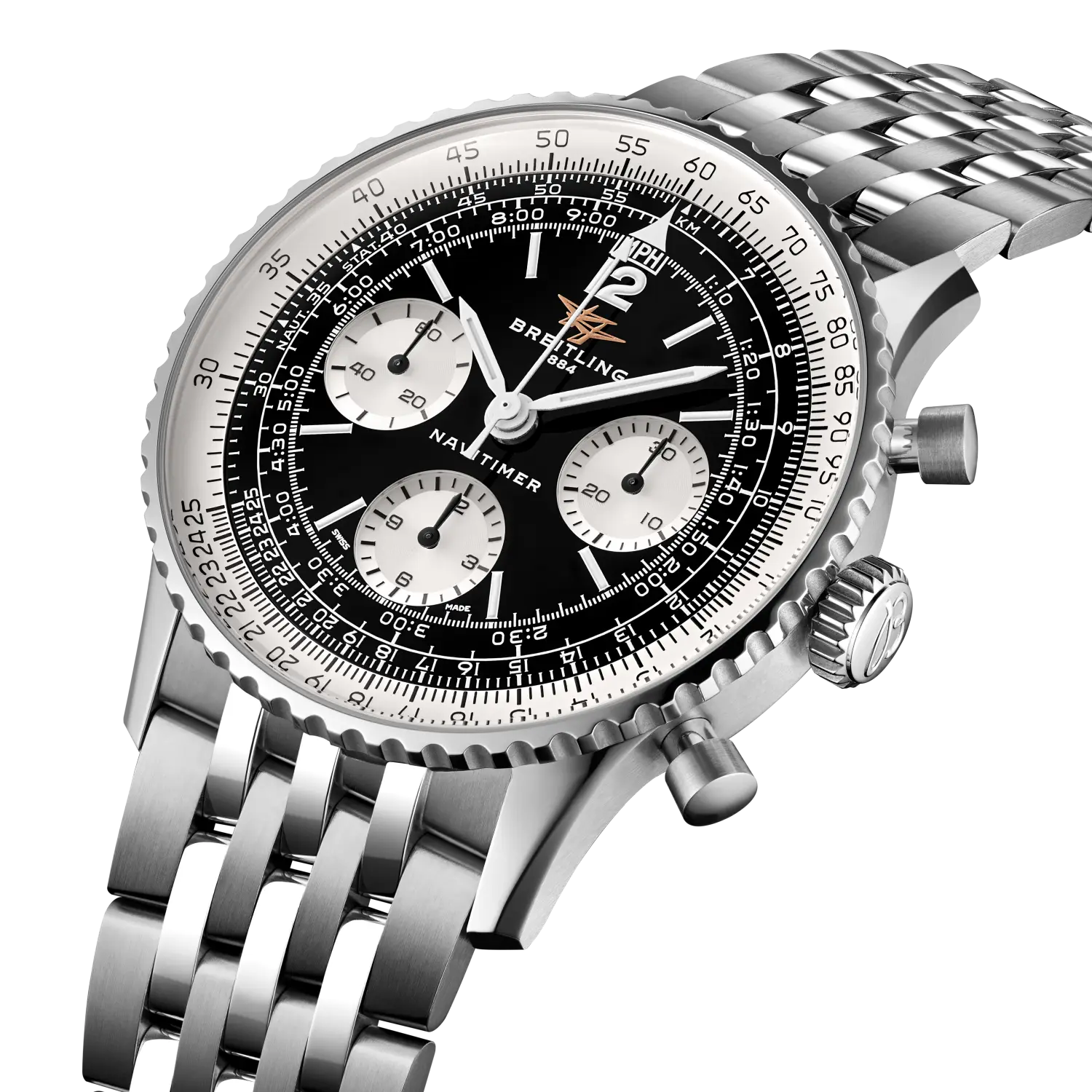 Angled view of Breitling Navitimer B09 Chronograph 41 AB0950211B1A1